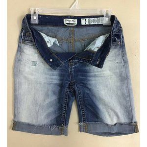 Indigo Rein Women's Forever Cuffed denim Shorts Stretch Distress wash Size 5